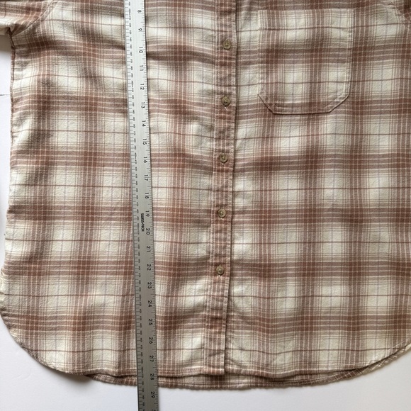 American Eagle Flannel Shirt Soft Tan White Plaid Button Down Collar Sz S - Picture 10 of 13